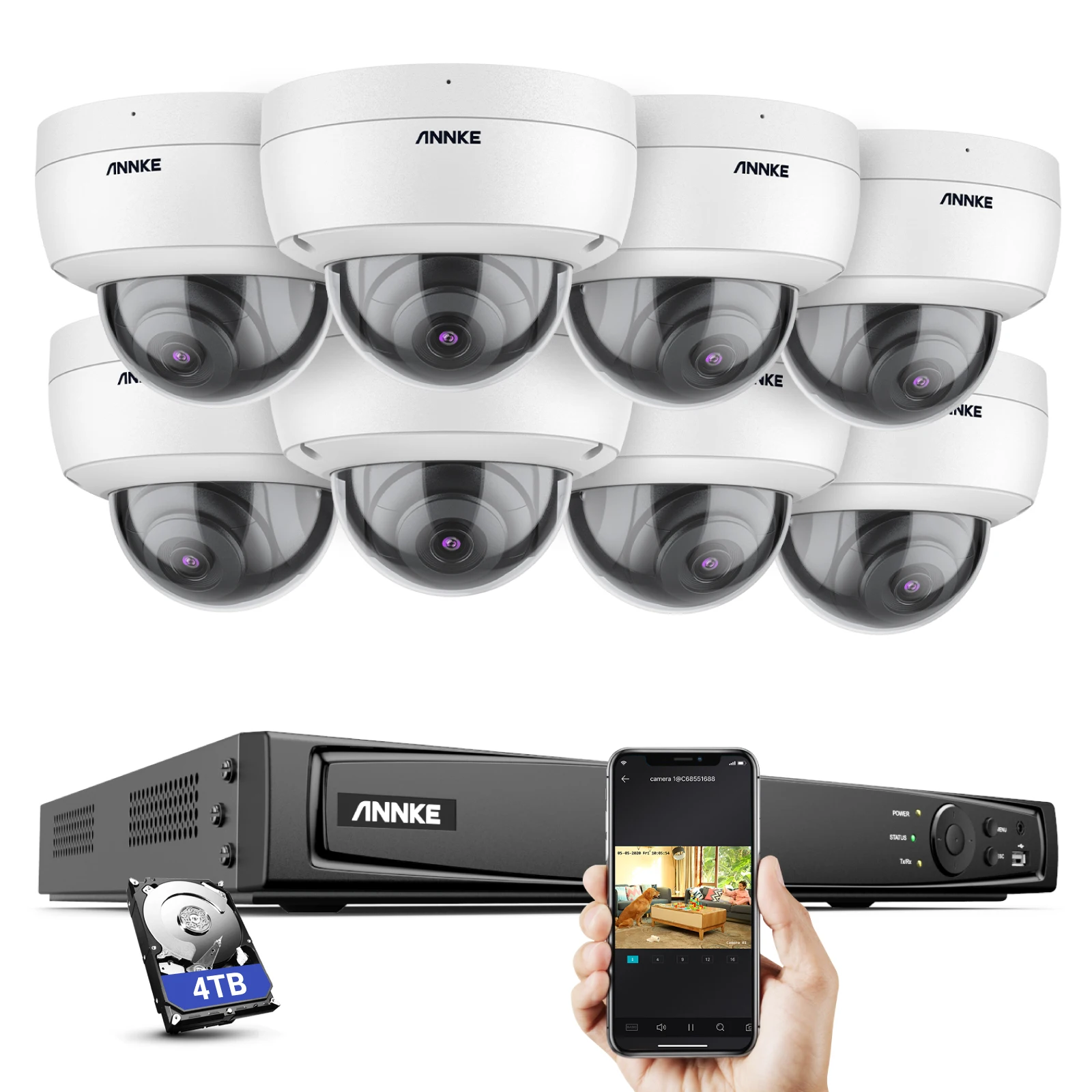 ANNKE 16CH H.265+ 4K PoE NVR Security Camera System Ultra HD AI Detection IP67 Weatherproof Outdoor CCTV Cameras with 4TB HDD