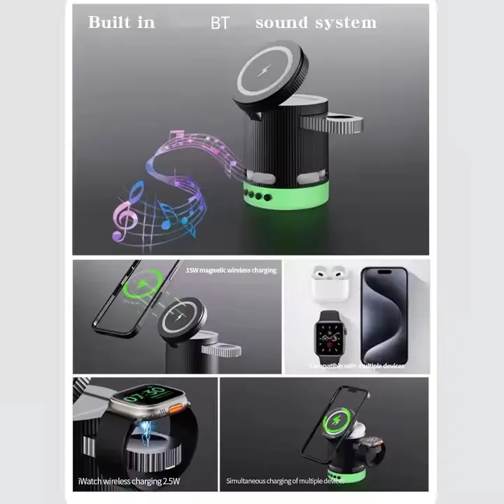 4 in 1 multifunction BT speaker Magnetic mini wireless charger station For iphone charger Smart watch Earphone