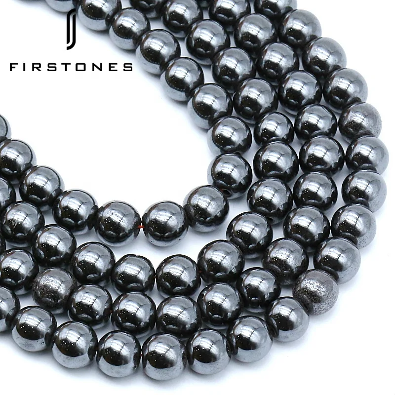 Large Natural Gemstone Beads Black Hematite Faceted Round Beads for Bracelet