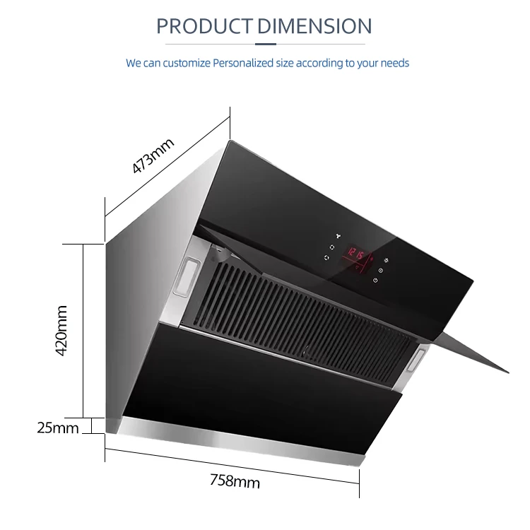 Hot Selling Household Kitchen Appliances Suitable Intuitive Display Extractor Fan Wider Smoke Gathering Range Hood For Wholesale