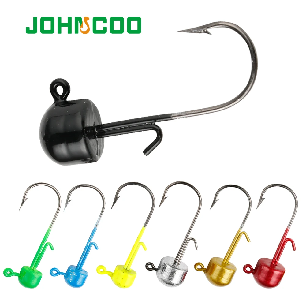 JOHNCOO Mushroom Shape Steel Wire Soft Worm Lures Mustad Hook Painted Lead Jig Head Rock Ned Rigs Fishing Hooks