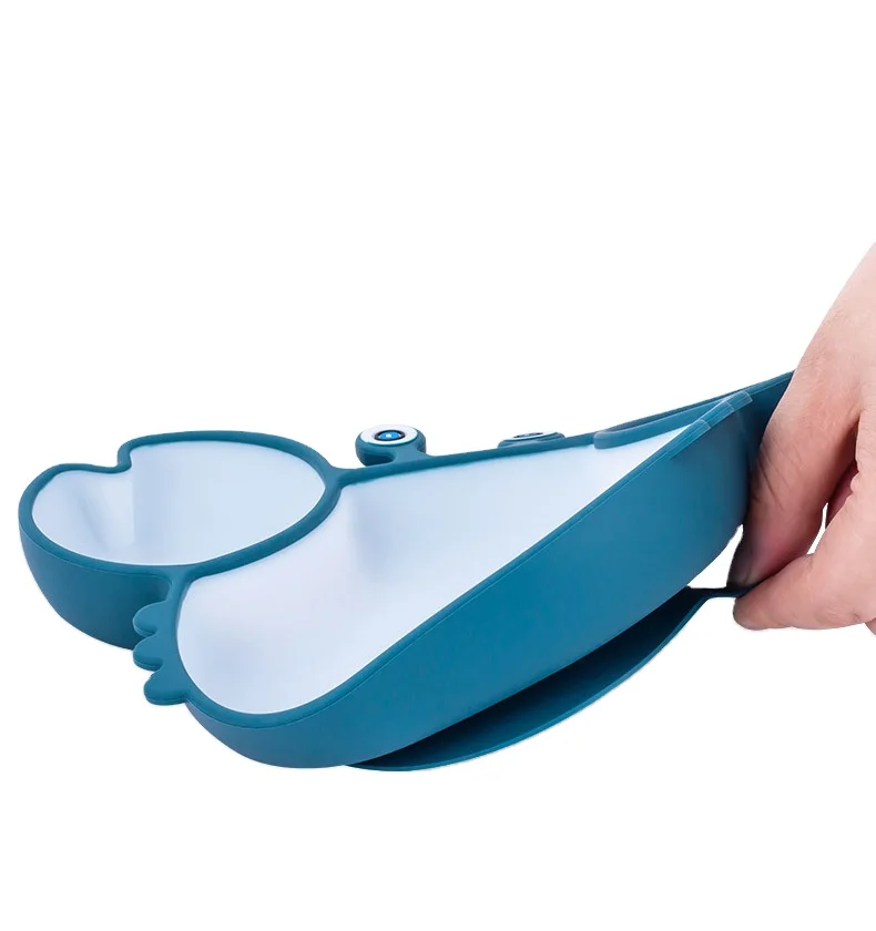 Silicone Baby Dining Plate Custom Logo Dinner Plato 100% Food Grade Plain Color Crab Plato With Cutlery Kit