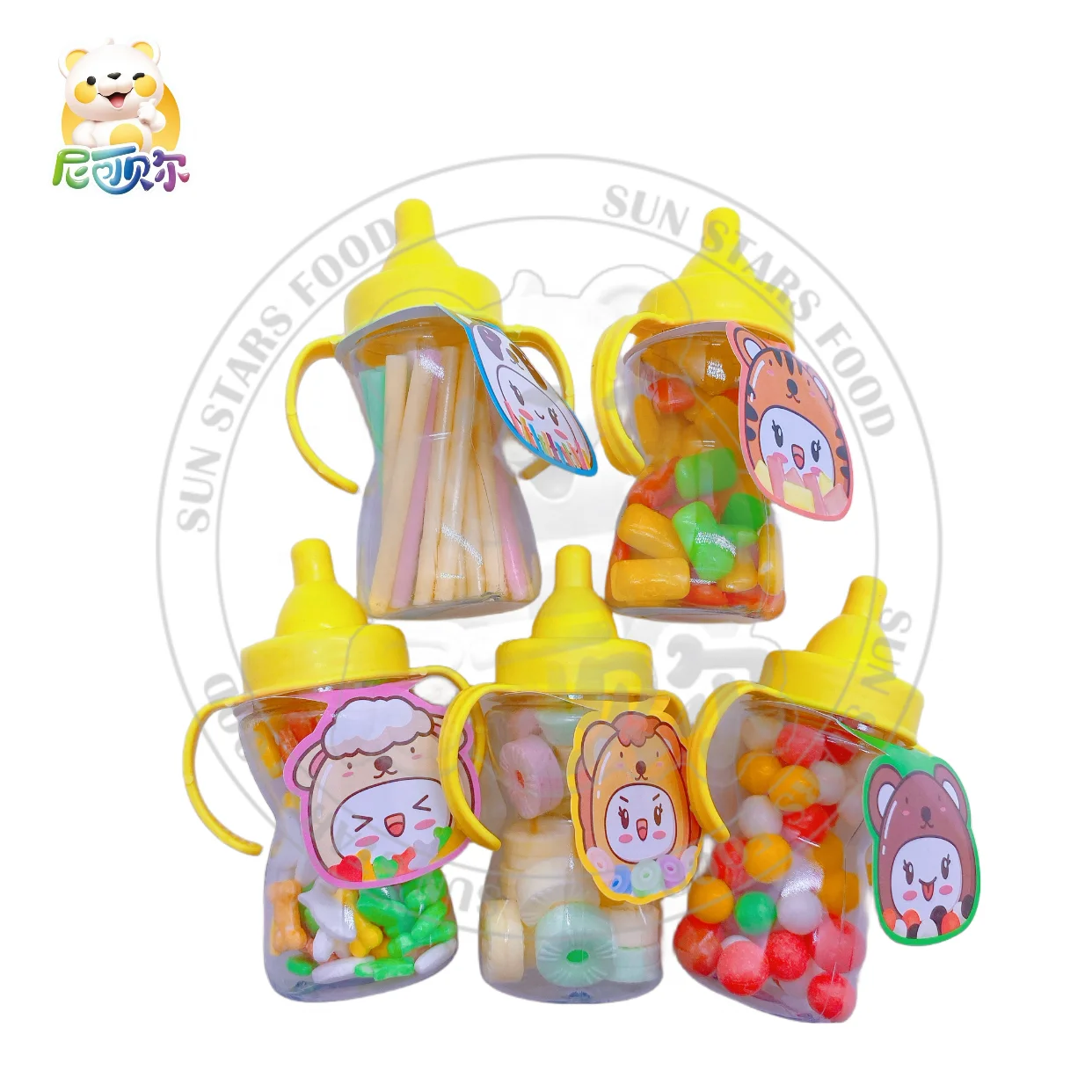Wholesaler Soft Candy in Cartoon Toy Style Big Baby Bottle Hangs Every Flavor CC Stick Gummie Watermelon Bubble Gum Dinosaur Egg