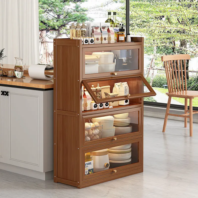 Tall Kitchen Pantry Storage Cabinet Freestanding Bar Cabinet with Glass Doors and Shelves Cupboard for Living Room, Dining Room