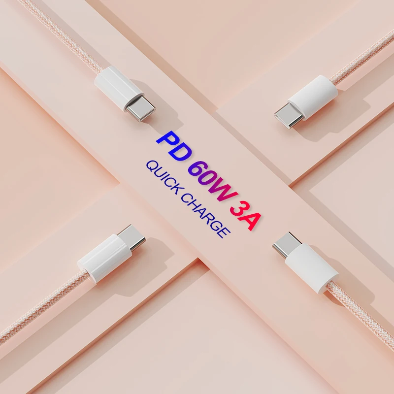 60W Nylon Braided type C fast cable 3A charging quick charge charger cable to TYPE C carga rapida for iphone Samsung huawei