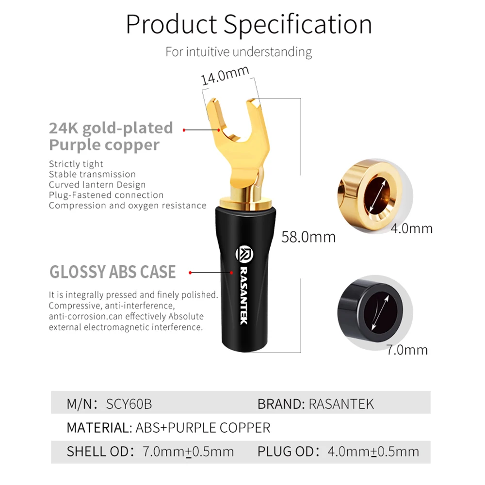 
RASANTEK ABS highlight shell HIFI speaker copper plug electrical spade connectors 