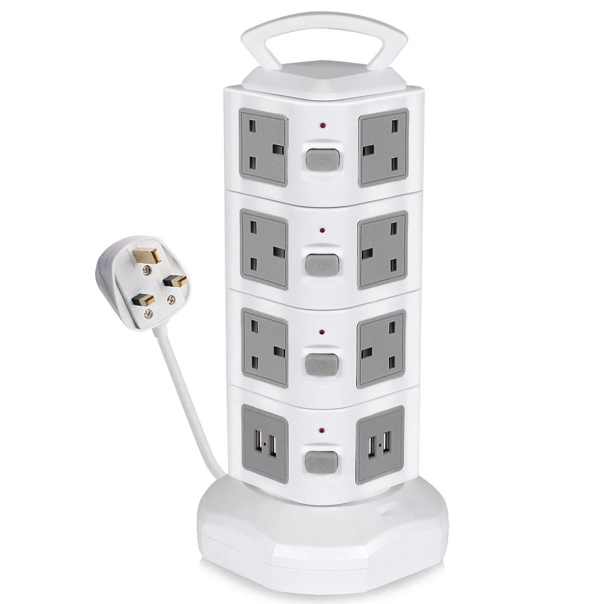 Tower Extension Lead with USB Slots, Surge Protected Multi Plug Extension 14 AC Outlets & 4 USB Ports Power Strip