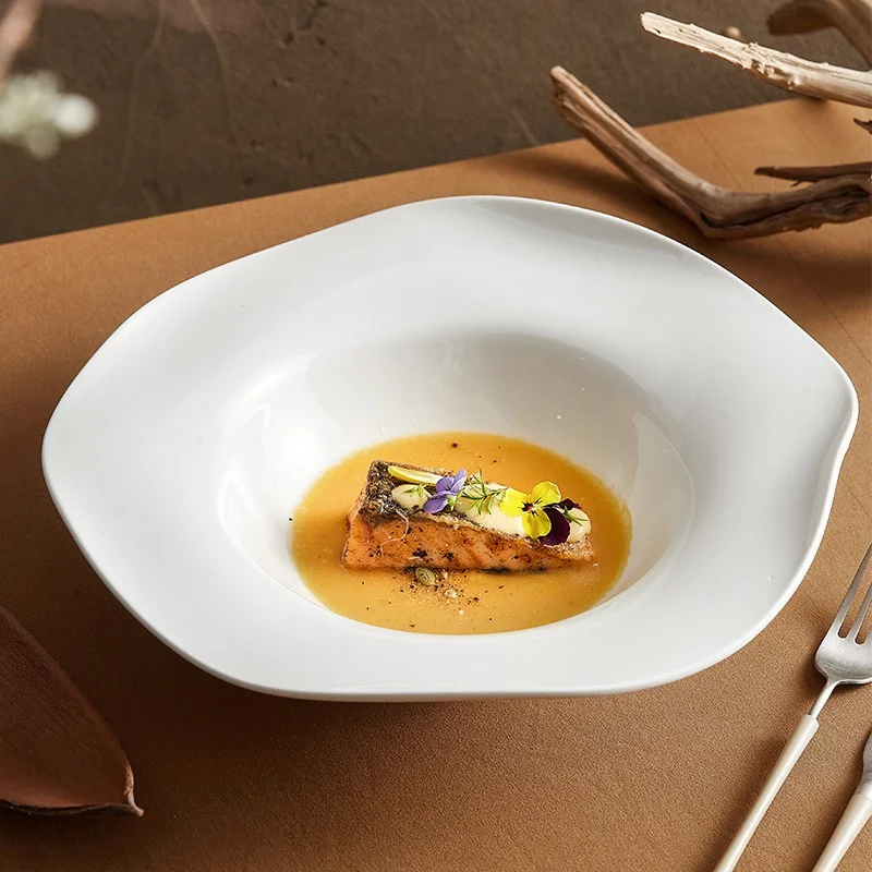 2024 kitchen & tabletop Ceramic Soup Bowl Irregular crockery Dinnerware Restaurant Dishes Pasta Noodles Plates Italian tableware