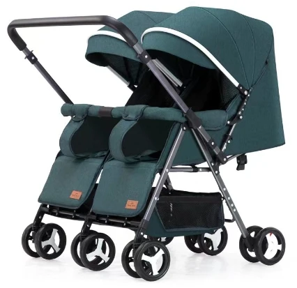 JXB New Design Antique Can Sit And Lie Down Four Wheel Suspension Easy Fold Twin Baby Stroller For Two Kids