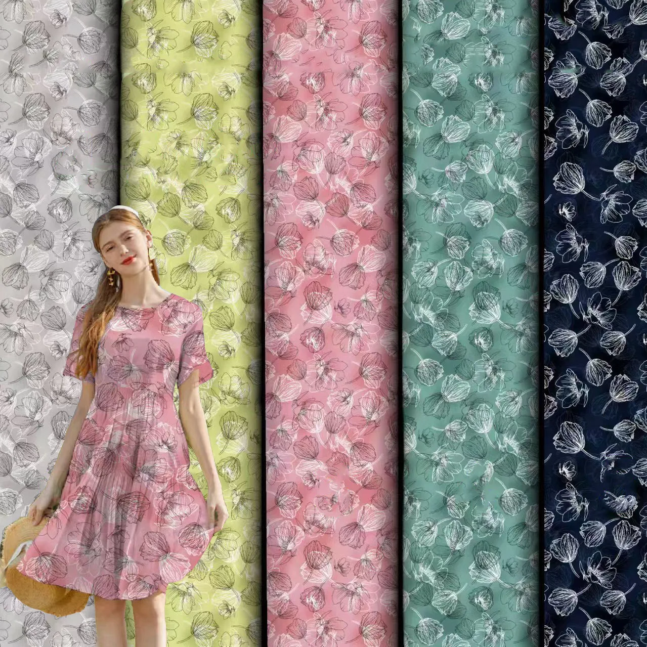 AIXIU 45s soft challis rayon fabric viscose plain fabric rayon floral printed105gsm 100% rayon fabric for dresses