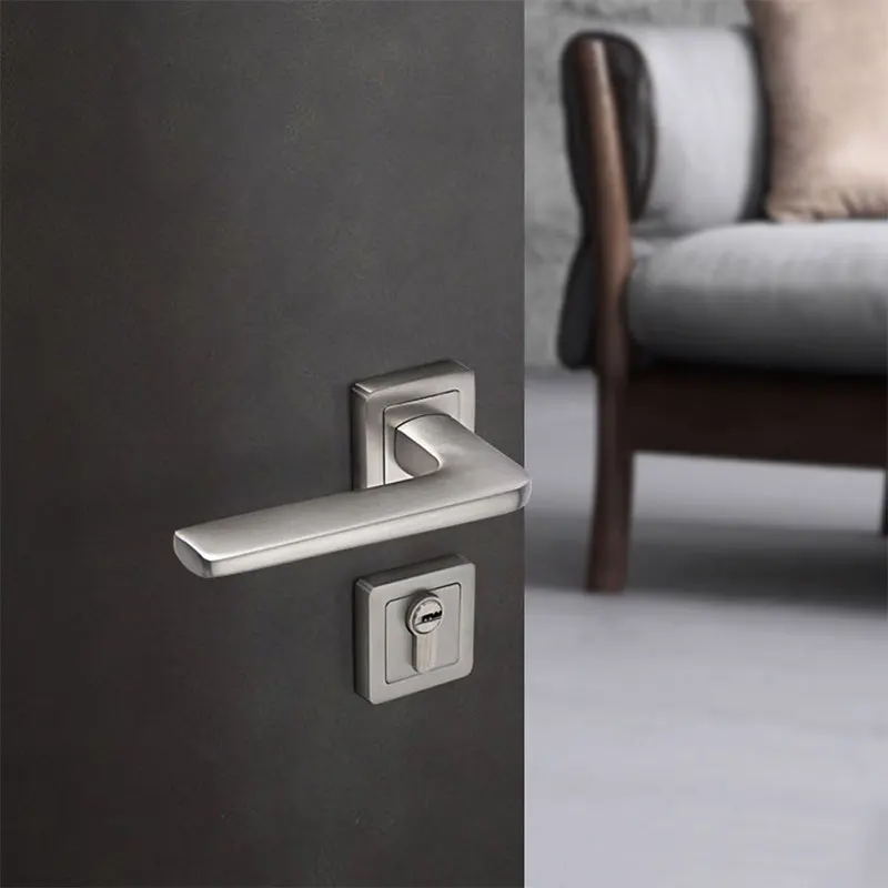 Yonfia A8208R58 rts simple design door handle lock lever brushed nickel aluminum alloy door handle for Wooden doors