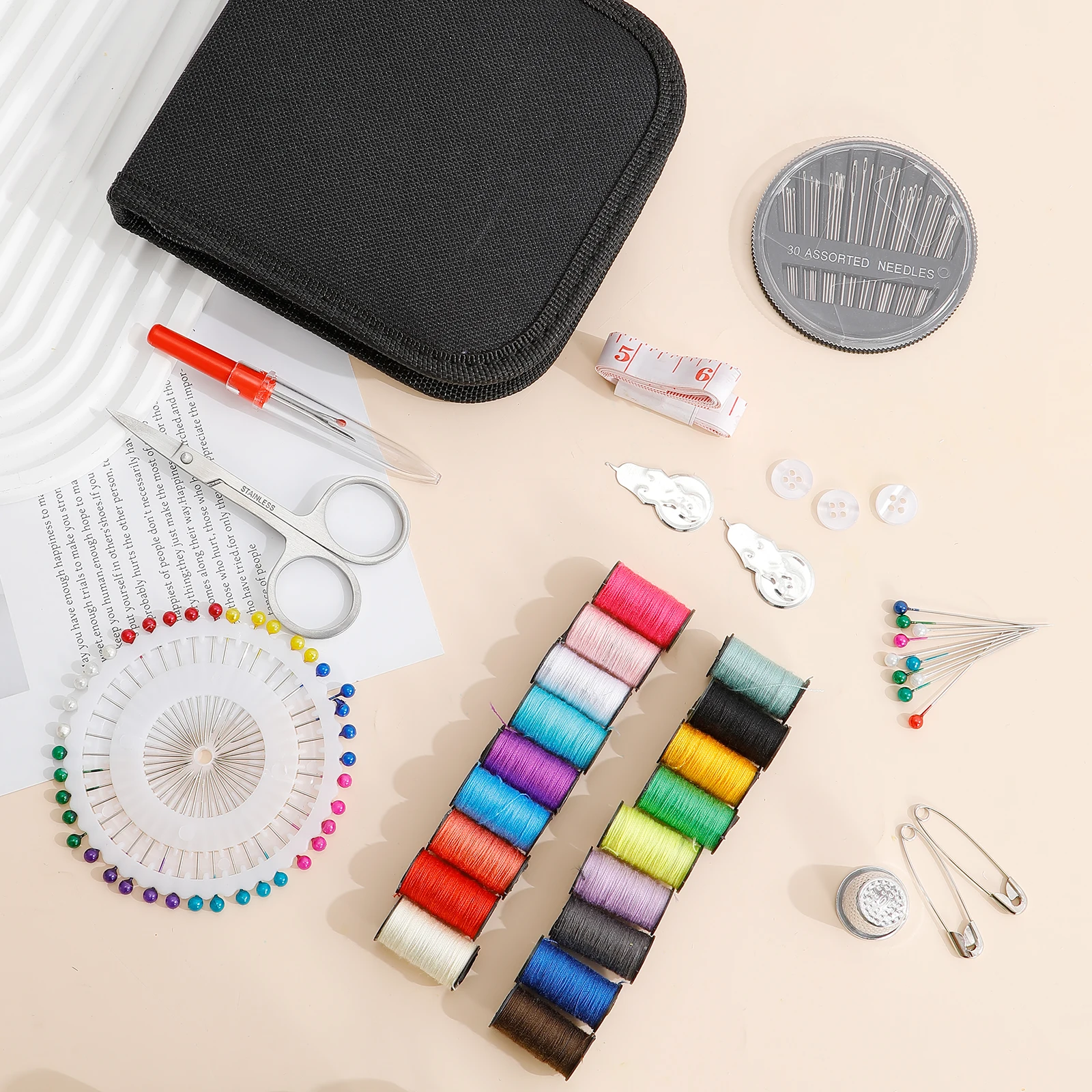 Portable DIY 104pcs sewing kit accessories and Wholesale portable sewing kit,with Thread needle scissors Thimble
