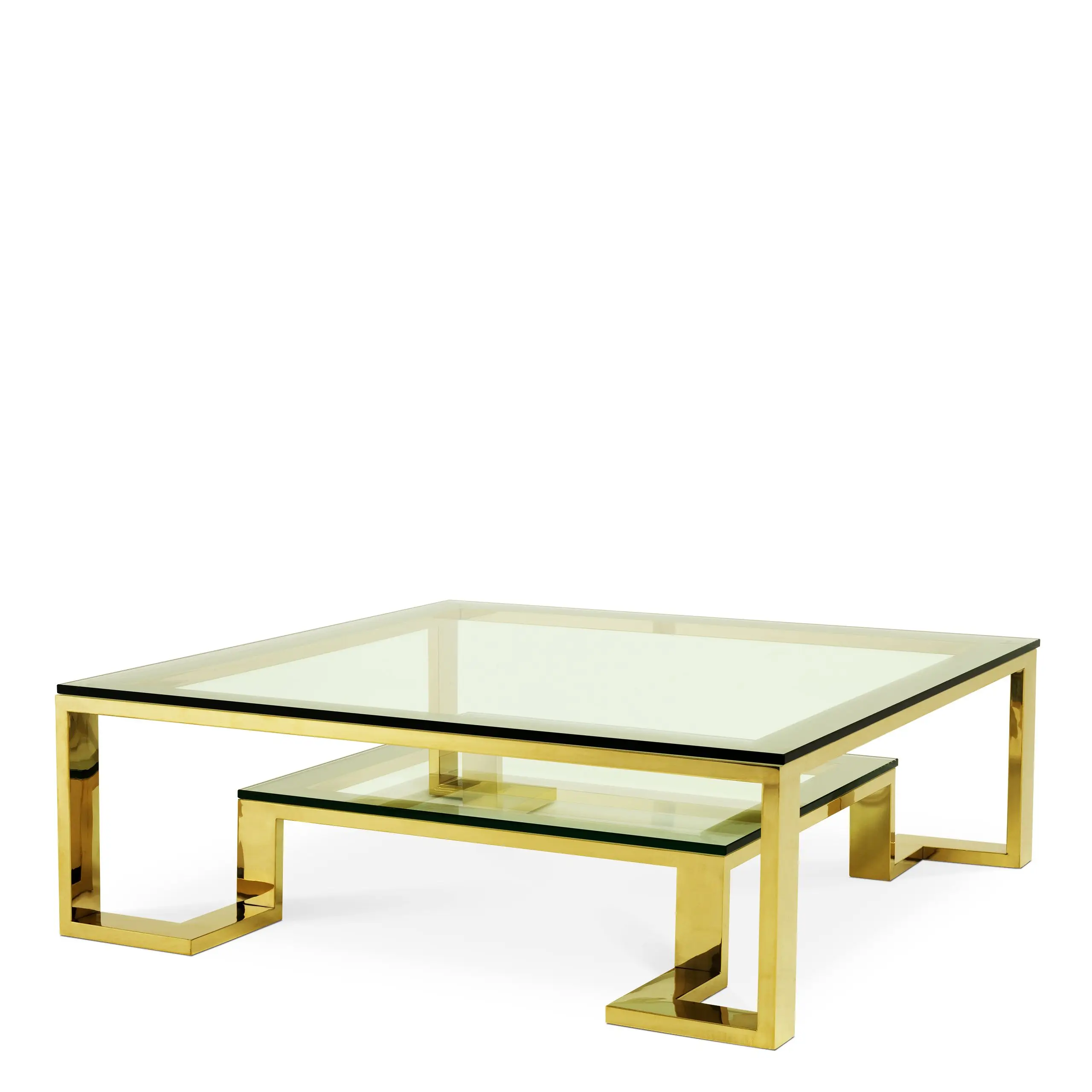 Factory Price Luxury Design Golden Shine Shinning Texture Stainless Steel Transparent Glass Coffee Table For Living Room