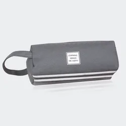 Solid Color Striped Double-layer Stationery Pencil Case Student Large-capacity Portable Custom Pencil Case