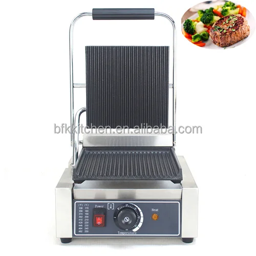 Bestfood Electric Panini Grill Commercial Single Electric Contact Grill With Full Grooved