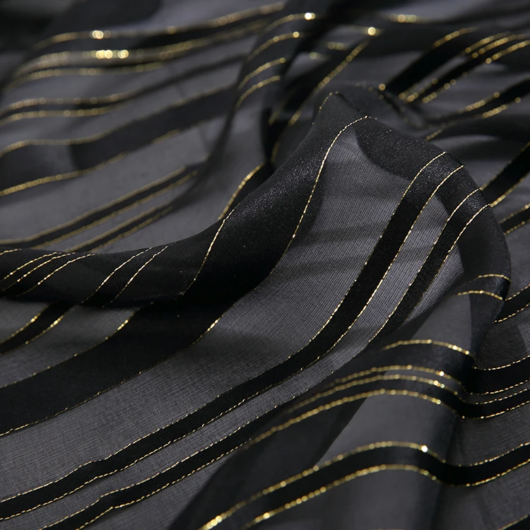 Black gold thread  97% SILK 3% METALLIC satin silk jacquard metallic fabric