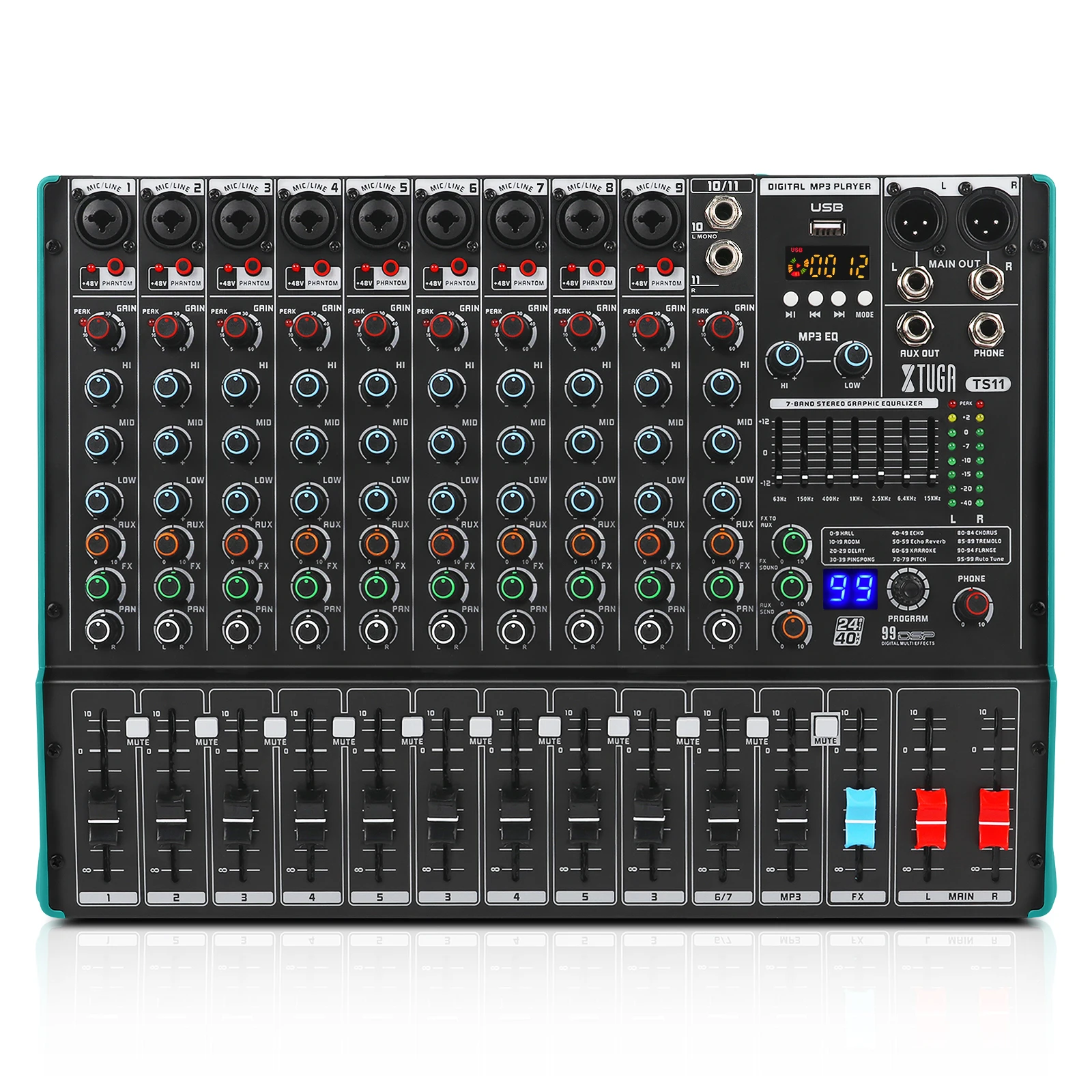 11 канальный аудио микшер-Консоль серии TS с 99 DSP aux soundcard 7 band EQ 60