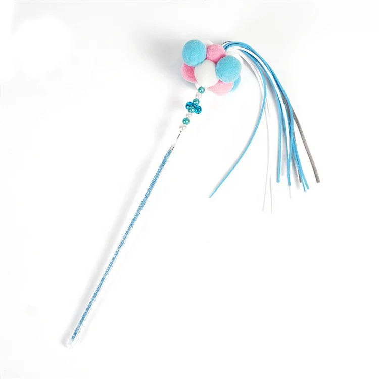 Hot Sale High Quality Pet  PVC  Funny Bite Fairy Tassel Feather Ribbon Cat Teaser Stick Toy