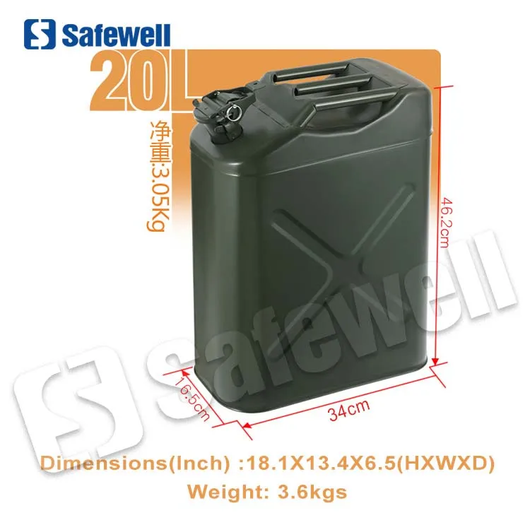 SWJC-06 High Quality Steel Petrol Fuel Tank Vertical Gas 20L Jerry Can