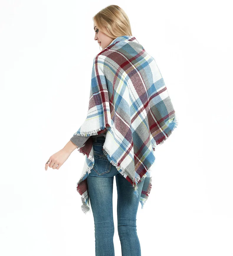 New Style Winter Square Shawl Italian Cashmere Women Oversized Plaid Blanket Scarf