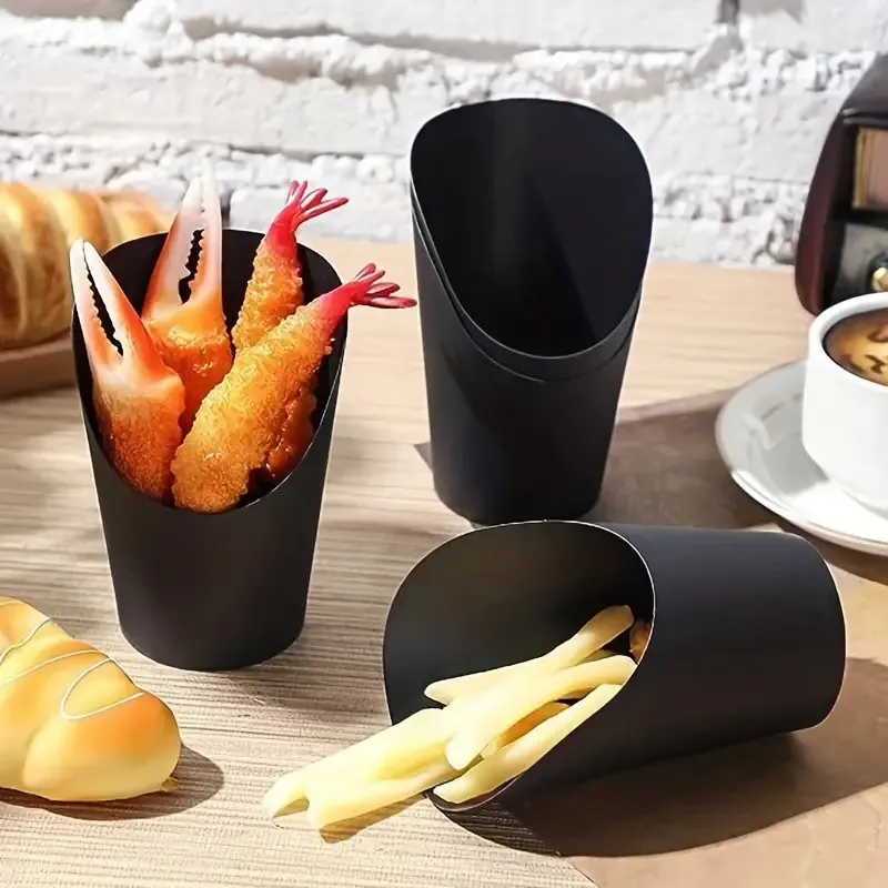 Disposable Black Color Food Cones Paper Popcorn Boxes French Fry Holder Take-out Party French Fry Cups