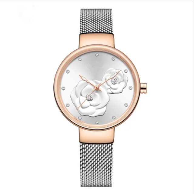 
Cheap price 2020 Good Quality Chic Women Embossed Flower Dial Stylish Blue Waterproof Mesh Strap Ladies Watch 