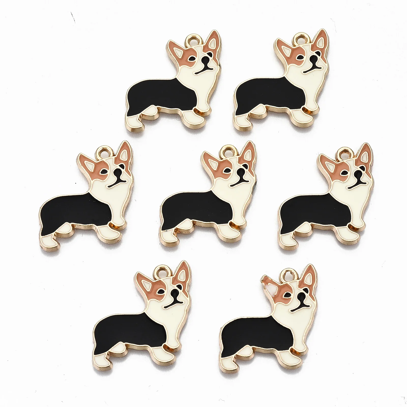 PandaHall Nickel Free Peru Alloy Corgi Dog Golden Enamel Pendants