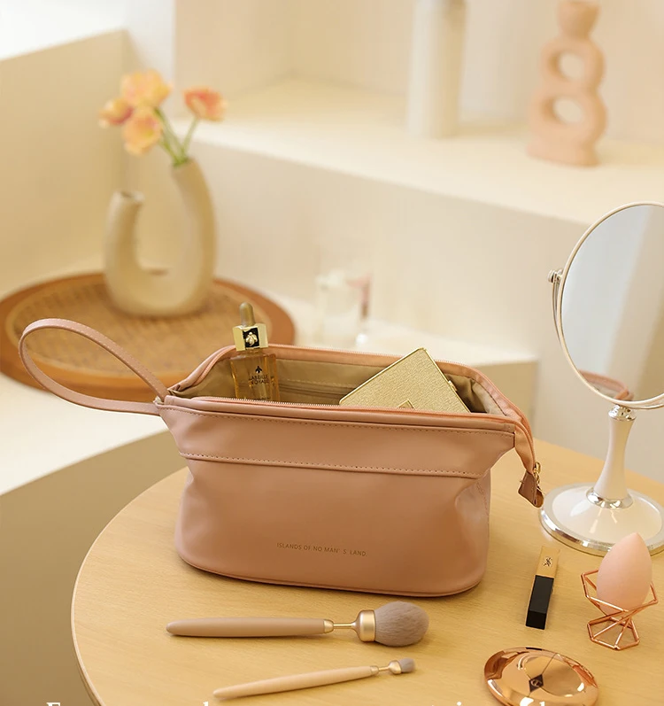 Wholesale New Steel wire cosmetic bag storage bag double layer waterproof PU leather bag travel portable large capa