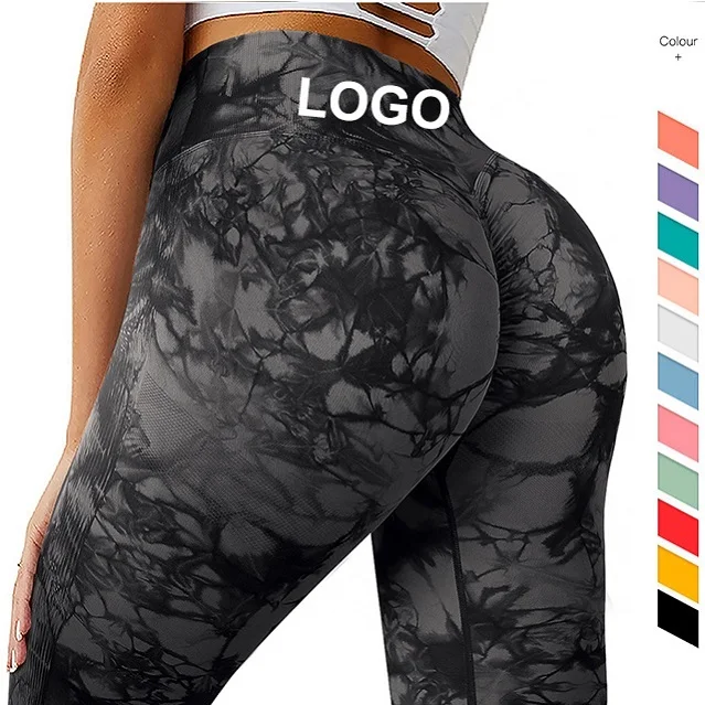 Tking Custom Logo Yoga Gym Wear Women Leggings Butt Lifting Tie Dye Soft Workout Tights Seamless Fitness Scrunch Butt Leggings