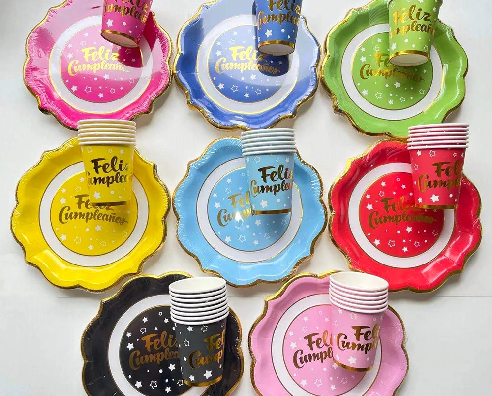 Custom Foil Disposable Party Tableware Set Paper Cups Plates Straws Napkin For Birthday Party Decorations Supplies