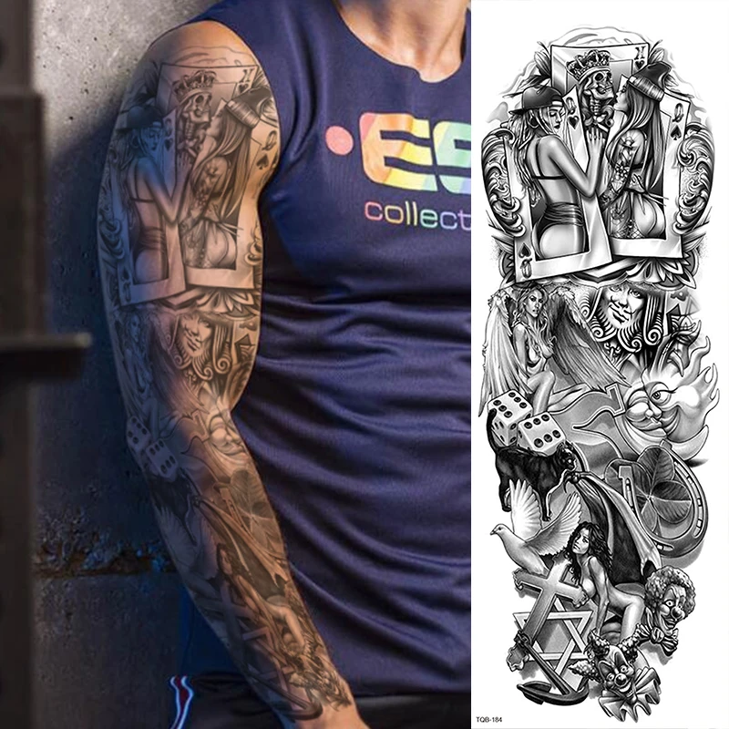 Wholesale Large Full Arm Waterproof Temporary Tattoo Sticker Sleeve Tattoo Lion Crown King RoseWild Wolf Tiger Men Skull