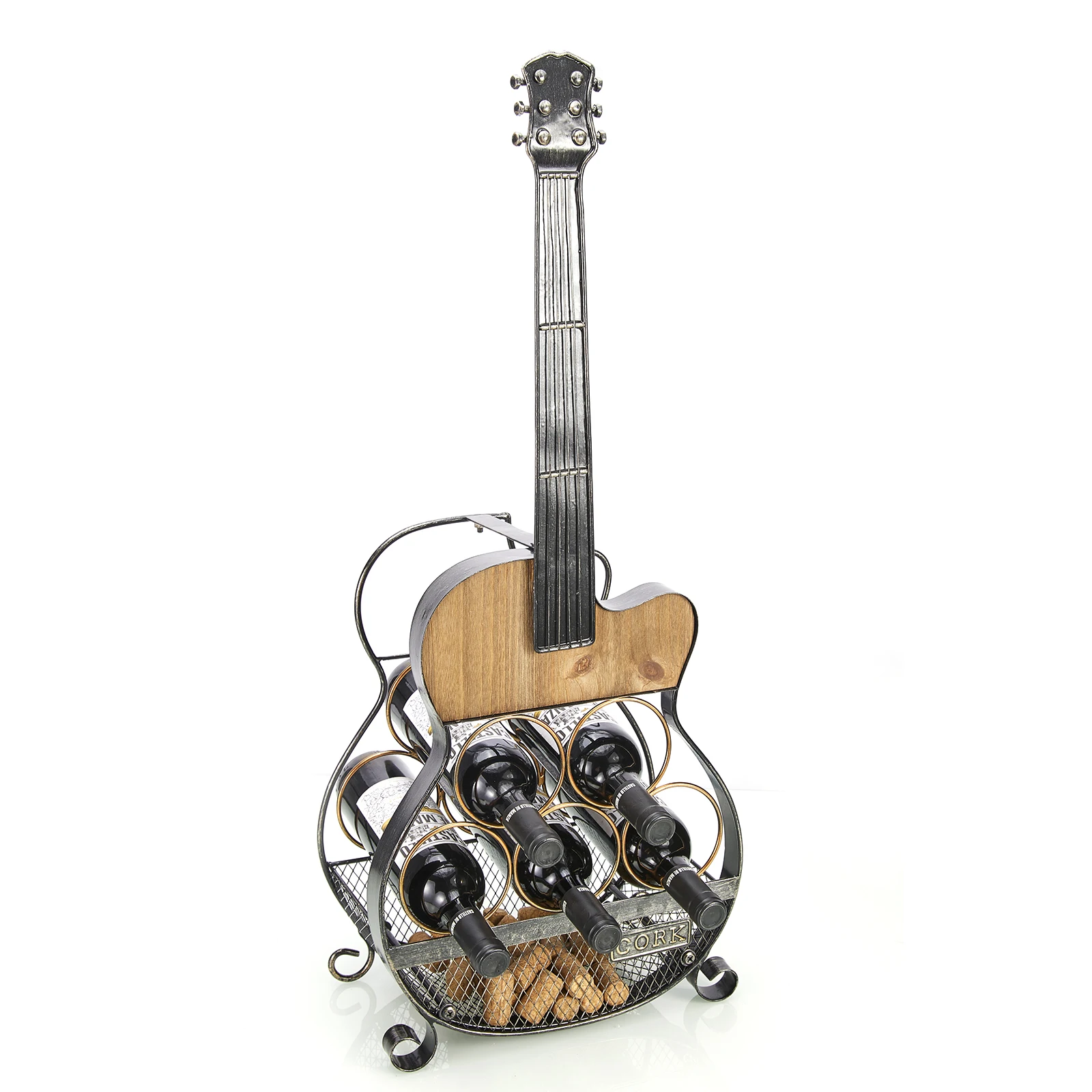 Guitar Shape Free Standing countertop Wine Bottle Holder home decor Metal Wine Rack