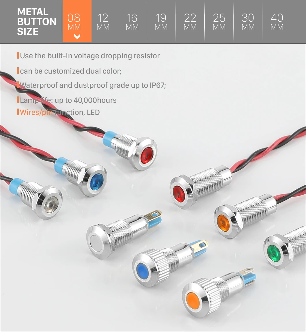 10mm 2pin Waterproof Signal Pilot Lamp metal led mechanics works lamp