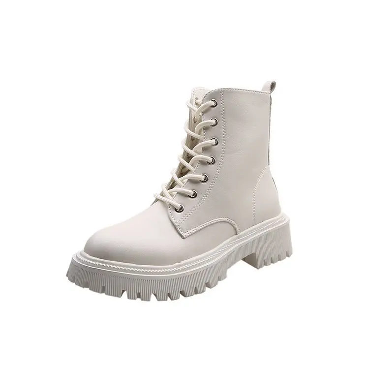 Womens Custom Logo Lace-Up Autumn PU Leather Motorcycle Boot Fashion Punk Gothic Female Shoes Waterproof Boots