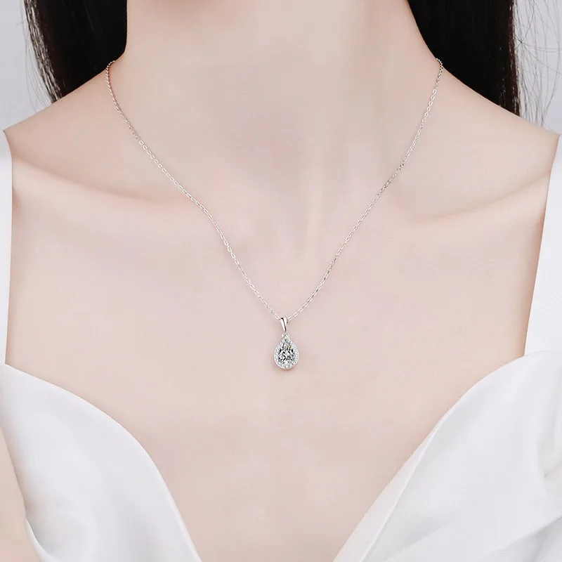 925 Sterling Silver Pear Shaped Solitaire Pendant Necklace for Brides