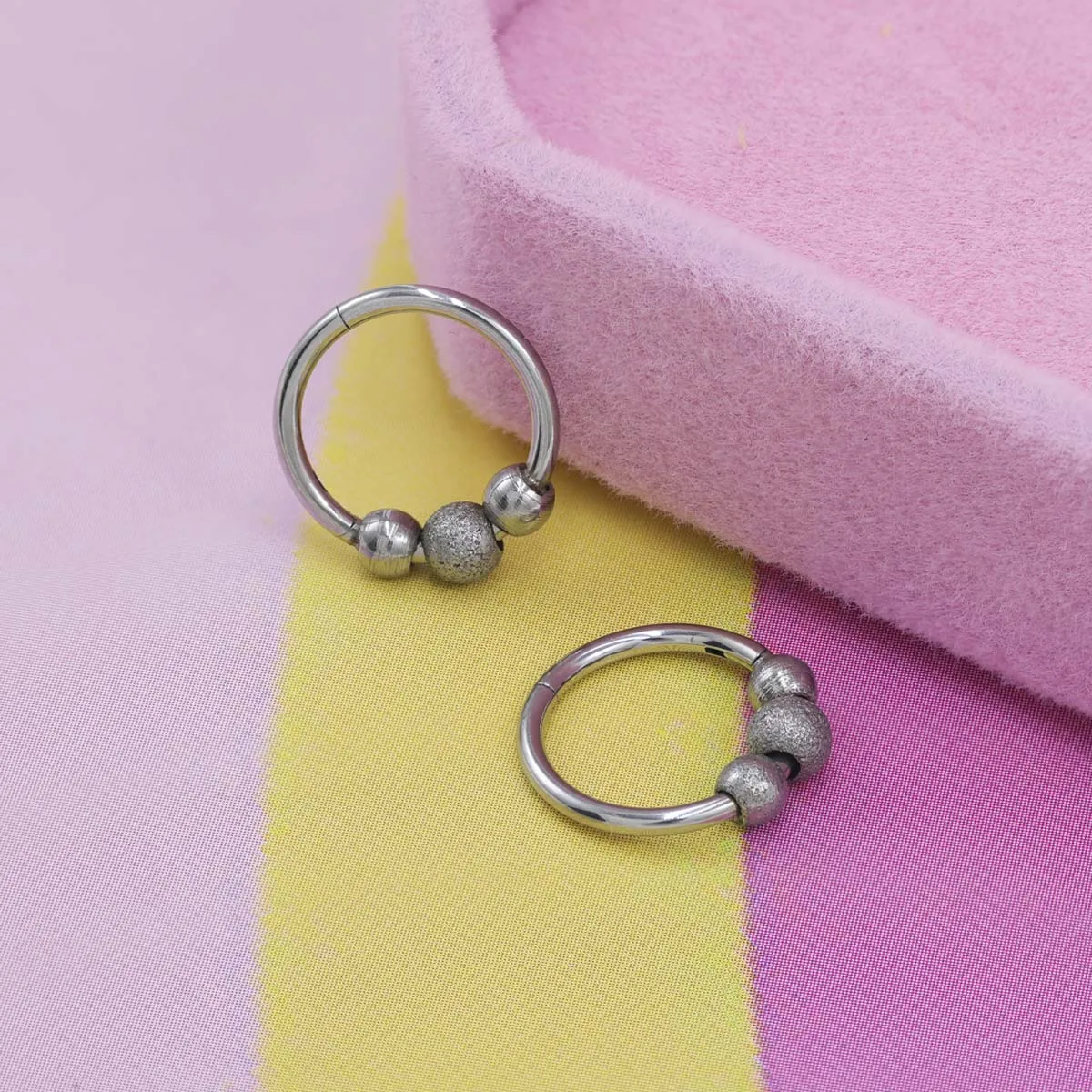 1 Stainless Steel Low Allergy Nose Ring Hoop Hinge 8mm Three Ball Frosted Smooth Cz Diaphragm Ring Perforated Jewelry