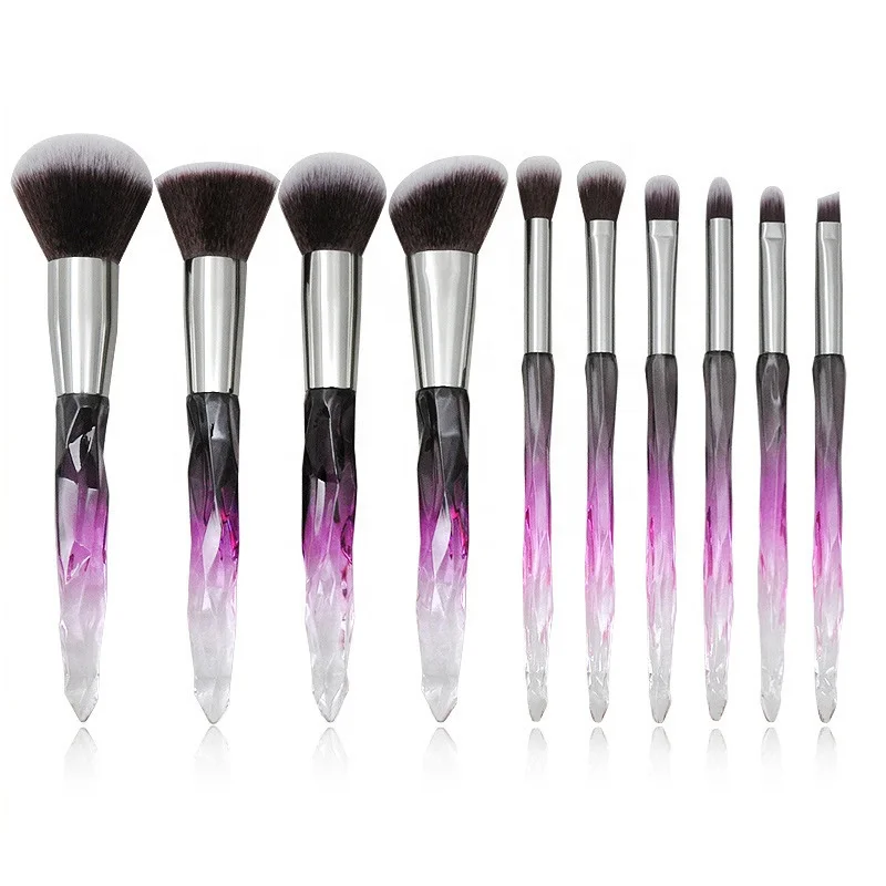 FYD 10pcs Bling Oval Contour Kabuki Foundation Crystal Diamond Handle Vegan Makeup Brush Set Single Makeup Brush Tools Set