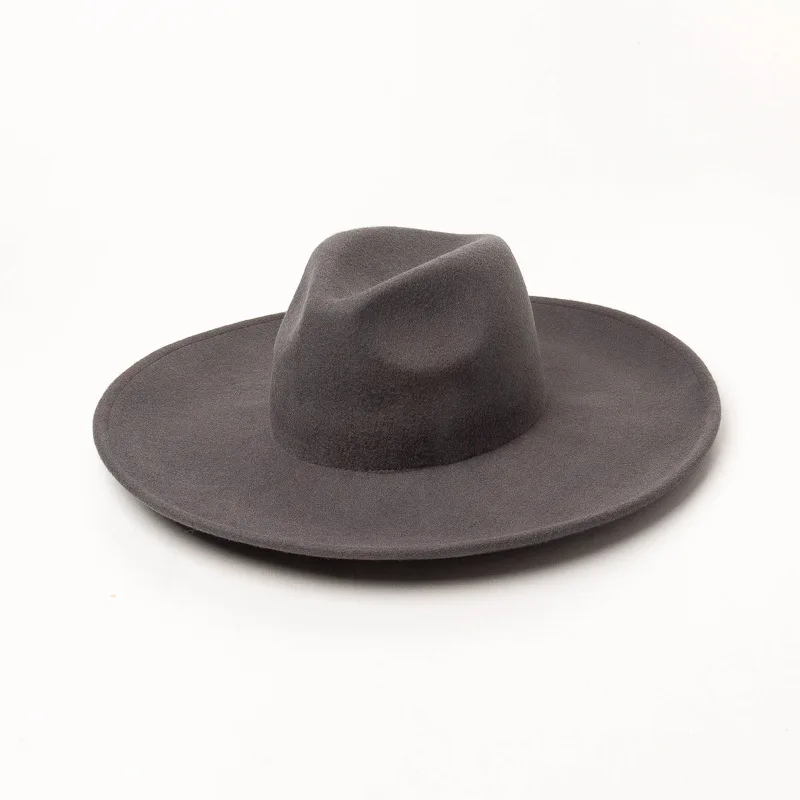 Simple large eaves fedora hat wool concave shape travel felt jazz top hat