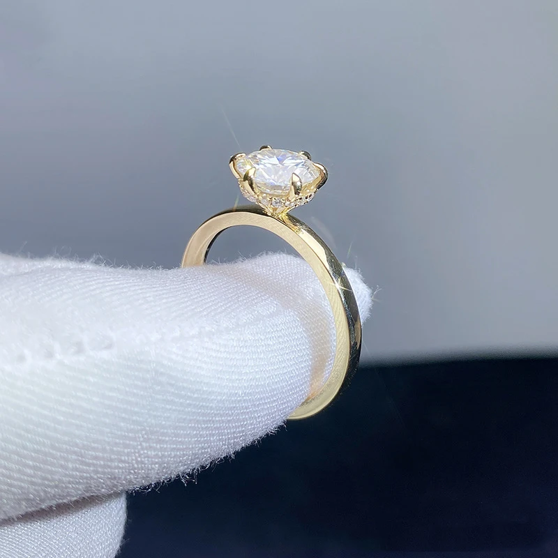 18K Solid Gold 1.5CT Lab Diamond E VVS2 6 Claws Engagement Ring Women Solitaire Rings Lab Created Diamond Promise Wedding Ring