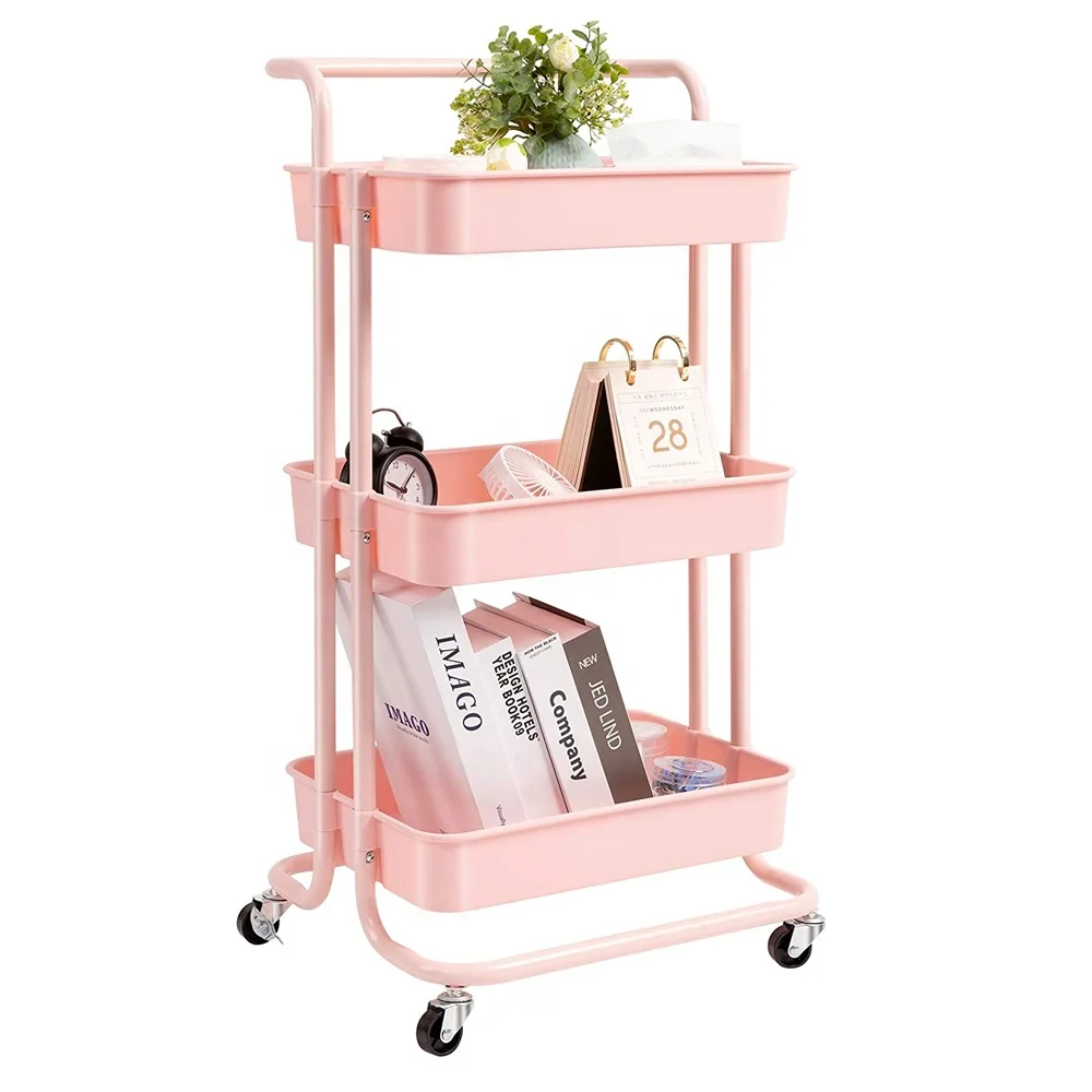 Utility Plastic Serving Kitchen Trolley Cart Mobile Rolling Microwave Island Furniture Island Cart Storage Cabinet With Wheels