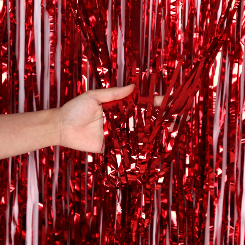 Ychon 1*1M 1.6 silk Balloon Foil Curtains Metallic Tinsel Foil Fringe Curtains for Party Photo Backdrop Wedding Decor