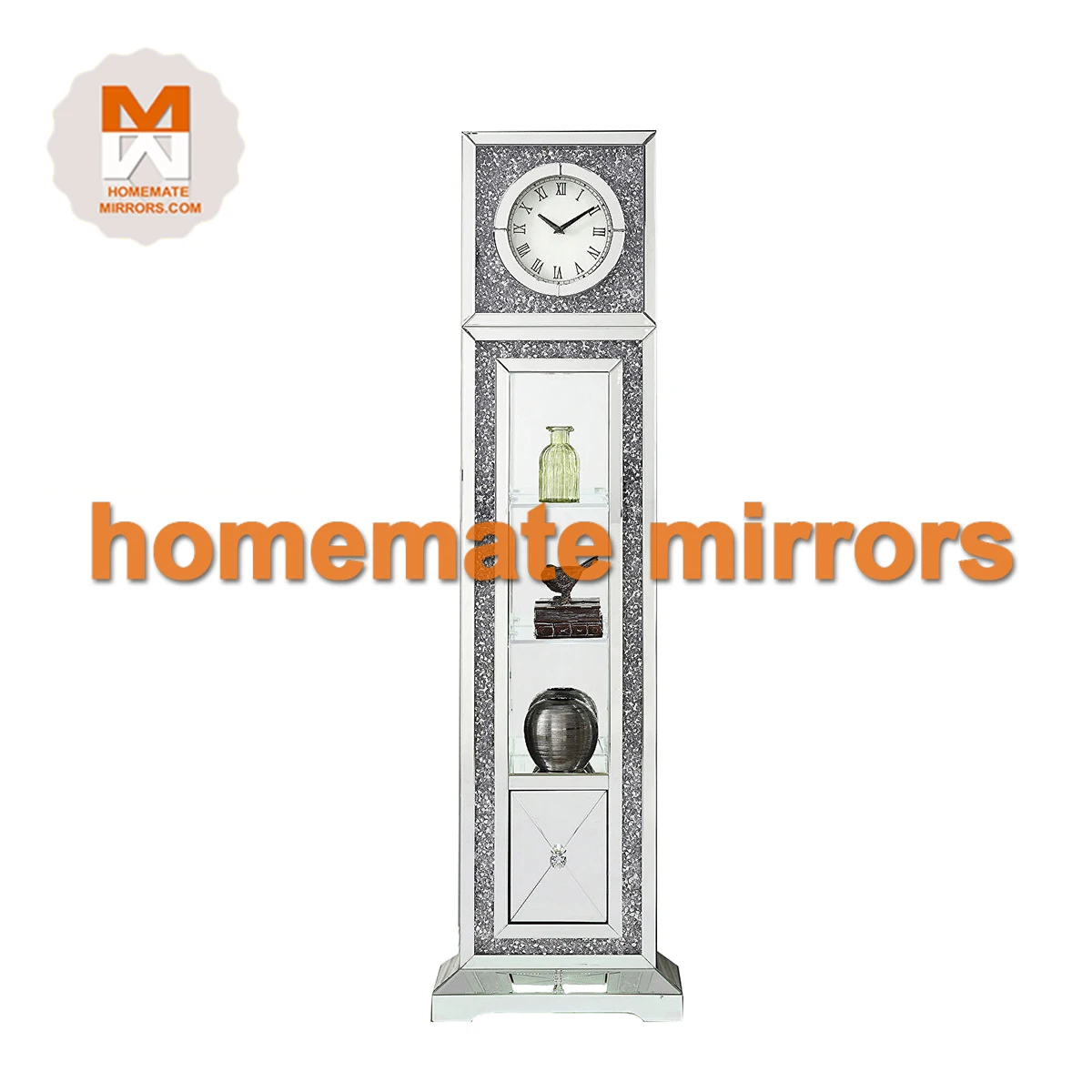 Hot Competitive Big Mirrored Floor Grandfather Clock with Faux Crushed Diamonds
