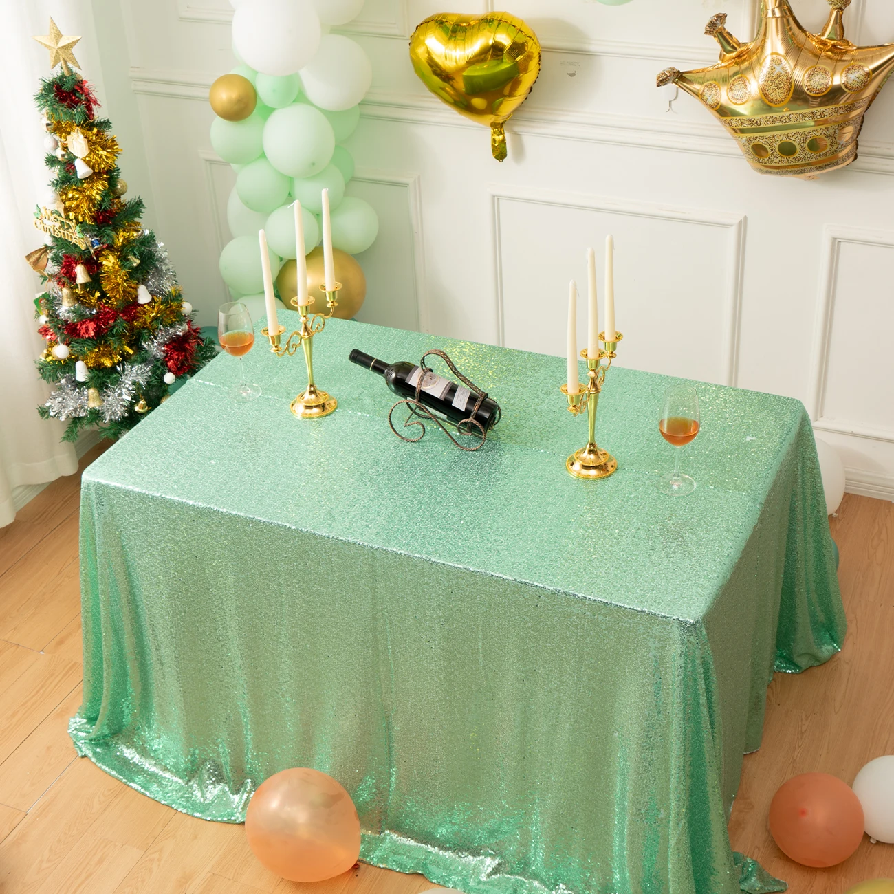 Amazon Hot Sale 132 Elegant Custom Round Rectangle Tablecloth Sequin Table Cloth Linen for Wedding Party Decoration