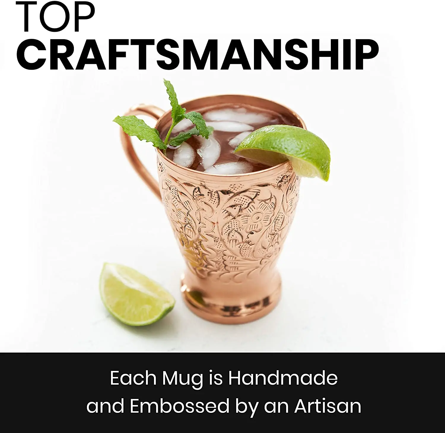 Moscow Mule Copper Mugs Handmade Embossed Set of 2 Pure Copper Cups 2 Straws Stir Sticks 20 Recipe E-book Wing Shung Exclusive