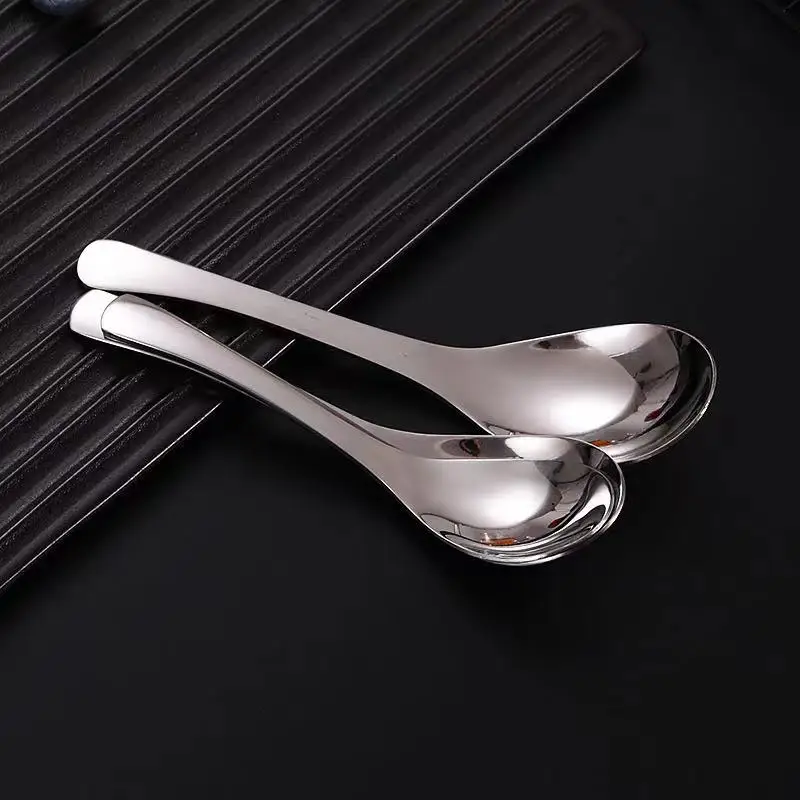 
Manufacturers wholesale stainless steel soup rice spoons Square head flat bottomed reusable spoon Silver Cutlery Set Custom logo 