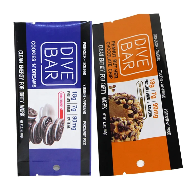 Digital Print aluminum foil protein energy chocolate bar pouch plastic food packaging bags for small businesses