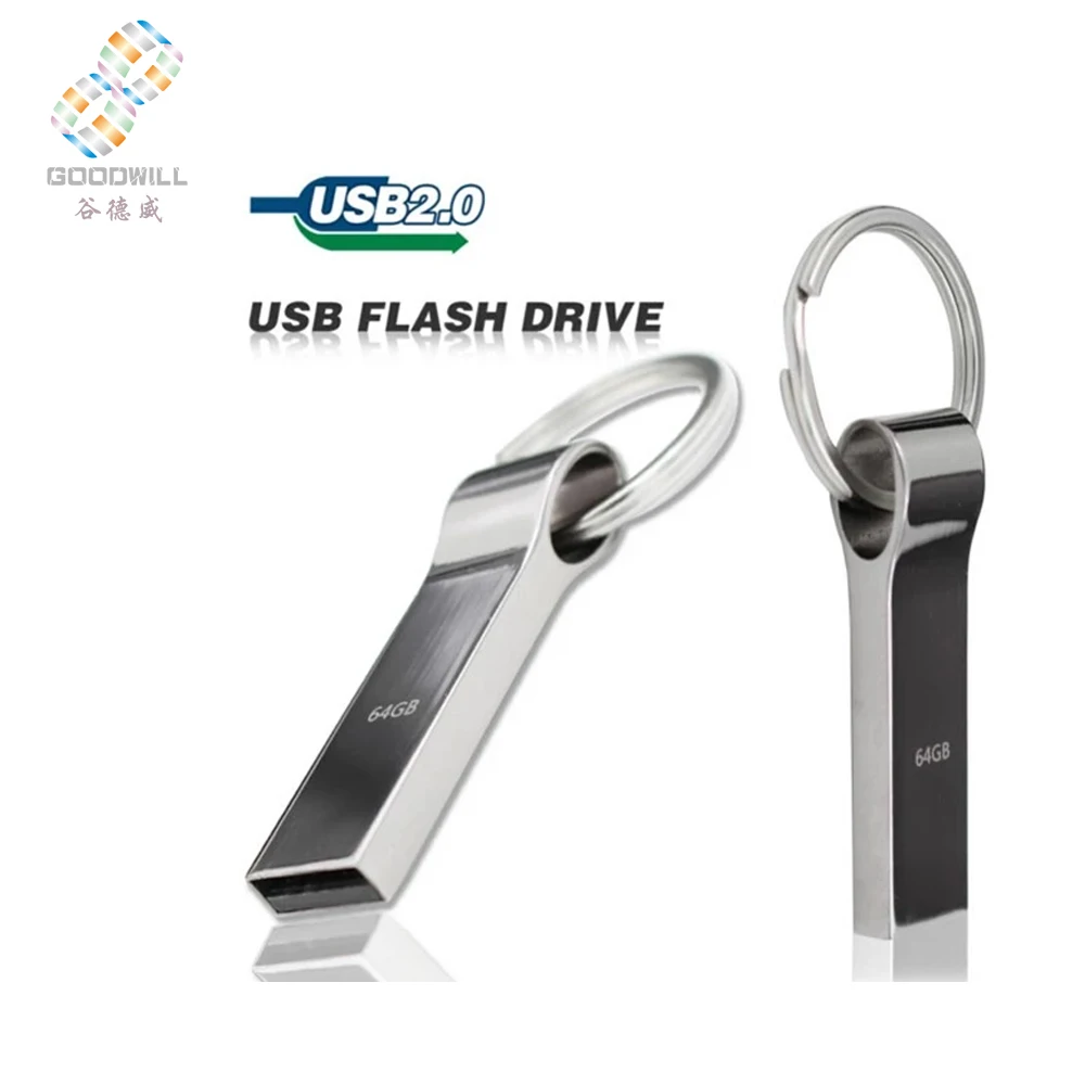  Водонепроницаемый металлический серебристый usb флеш-накопитель 64 ГБ 32 16 8 4 Гб с кольцом для ключей диск памяти 2