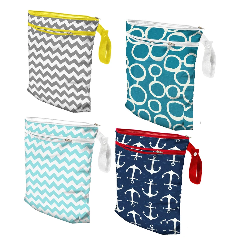 30*40 Cm New Waterproof Fashion Printing Wet And Dry Diaper Bag Double Pocket Cloth Wet Bag