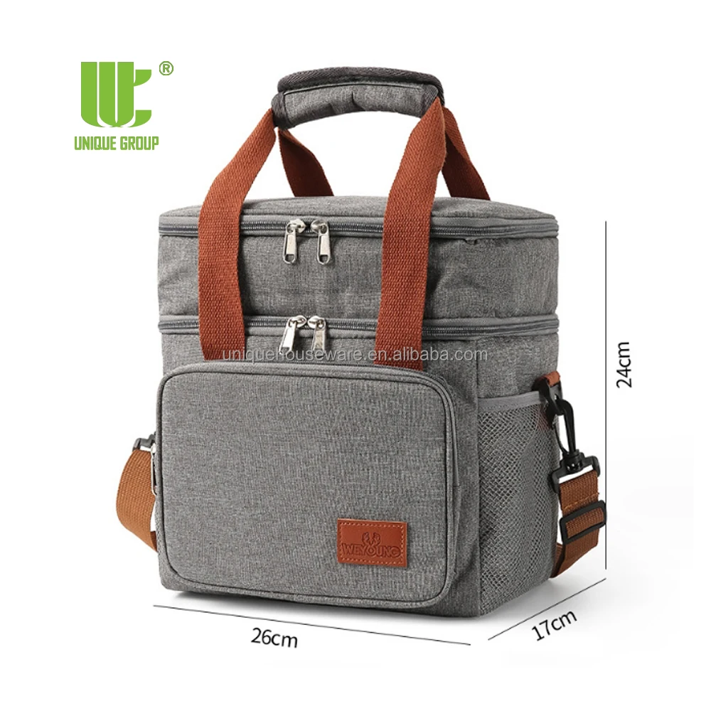 UNIQUE GROUP Lunch Bag Insulated Two Separate Compartments Lunch Box with Adjustable Shoulder Strap Lunch Cooler Bag for Work