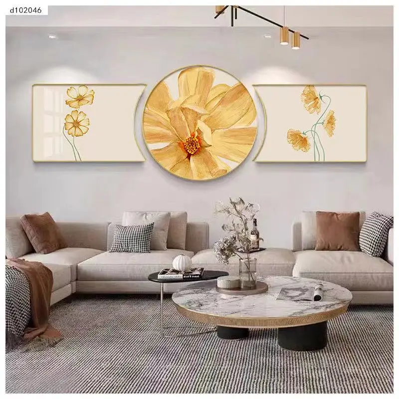 Fashion Flowers Paintings Chrysanthemum Crystal Porcelain Painting For Living Room